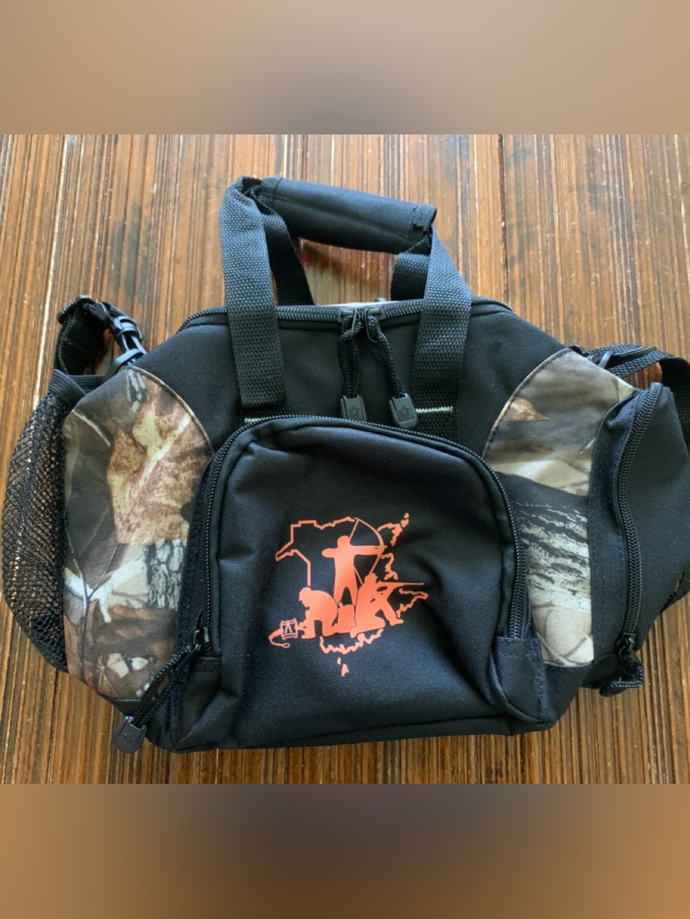 Men's Black & Camo Utility/Lunch Bag with Orange Logo